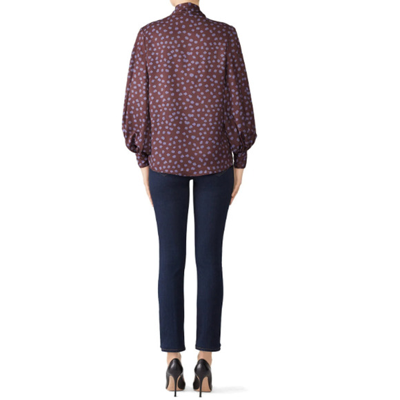 Hunter Bell Small Finley Blouse Maroon Polka Dot Bow Wrap Tie Neck Career - Picture 3 of 12